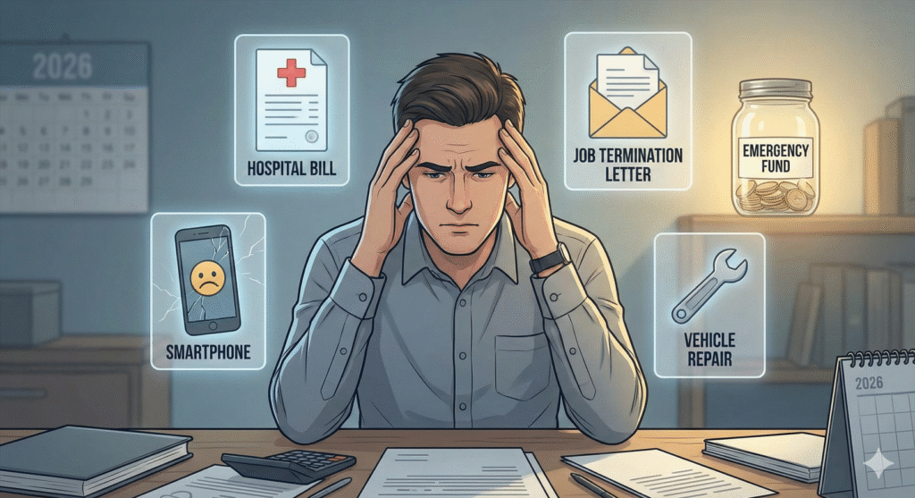 Emergency fund India concept showing piggy bank with Indian currency